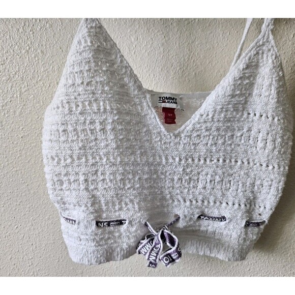 Tommy Hilfiger Tommy Jeans Women's Cropped Crochet Bra Top White Size Small. - Picture 2 of 12
